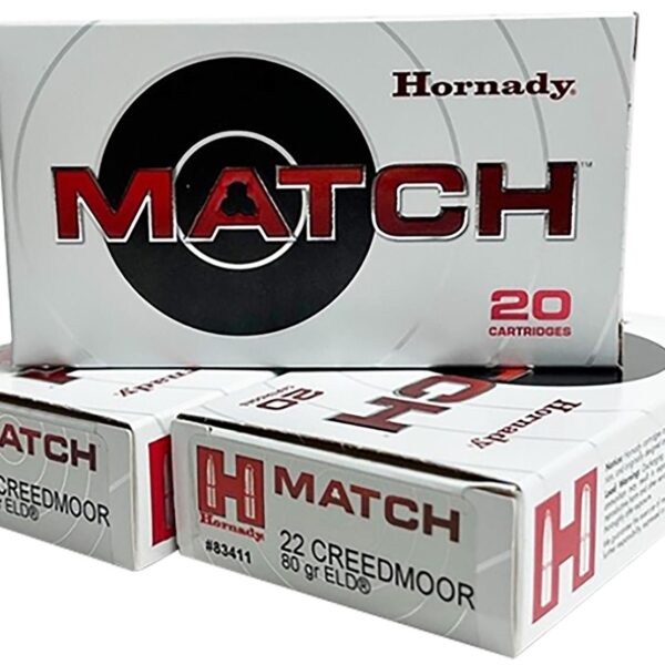 Hornady 83411 Match 22Creedmoor 80gr Extremely Low Drag-Match 20 Per Box